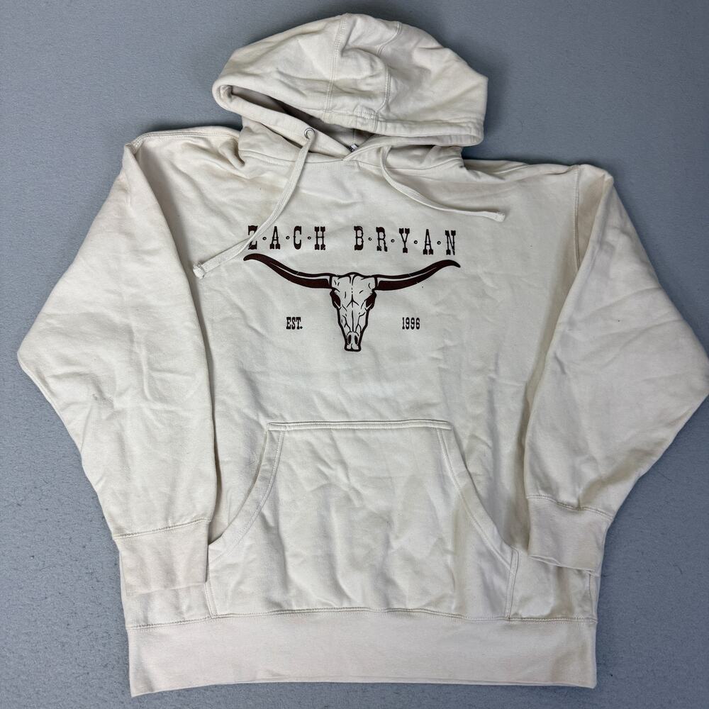 Zach Bryan Quittin Time Tour 2024 Cream Pullover Hoodie XL Western Concert